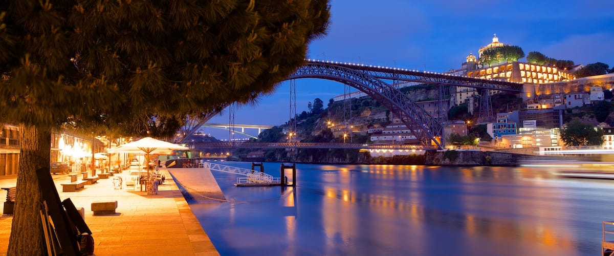 Dom Luis I Bridge featuring night scenes, street scenes and a bridge