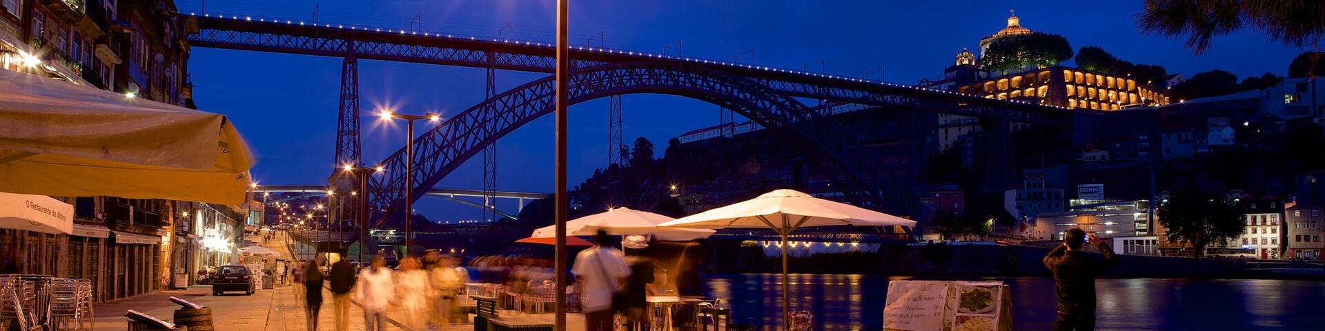 Dom Luis I Bridge which includes a bridge, markets and street scenes