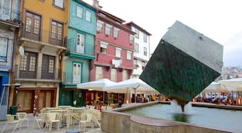 Piazza Ribeira mostrando bar e caffè, fontana e piazza