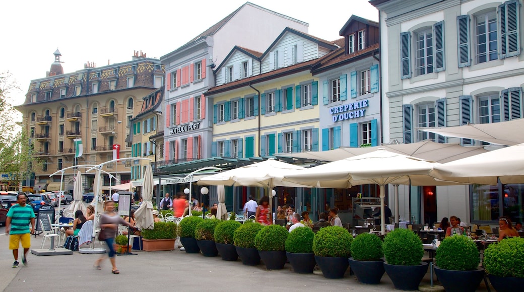 Lausanne showing street scenes as well as a large group of people