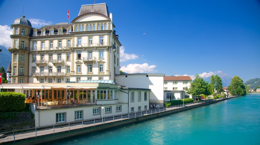 Interlaken which includes a lake or waterhole and a coastal town