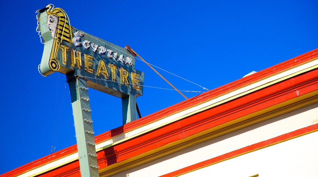 Coos Bay showing signage and theater scenes