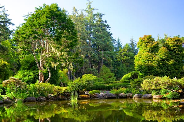 Shore Acres State Park montrant mare et scènes forestières