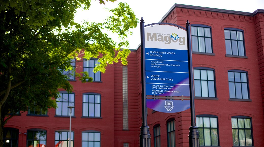 Magog featuring signage