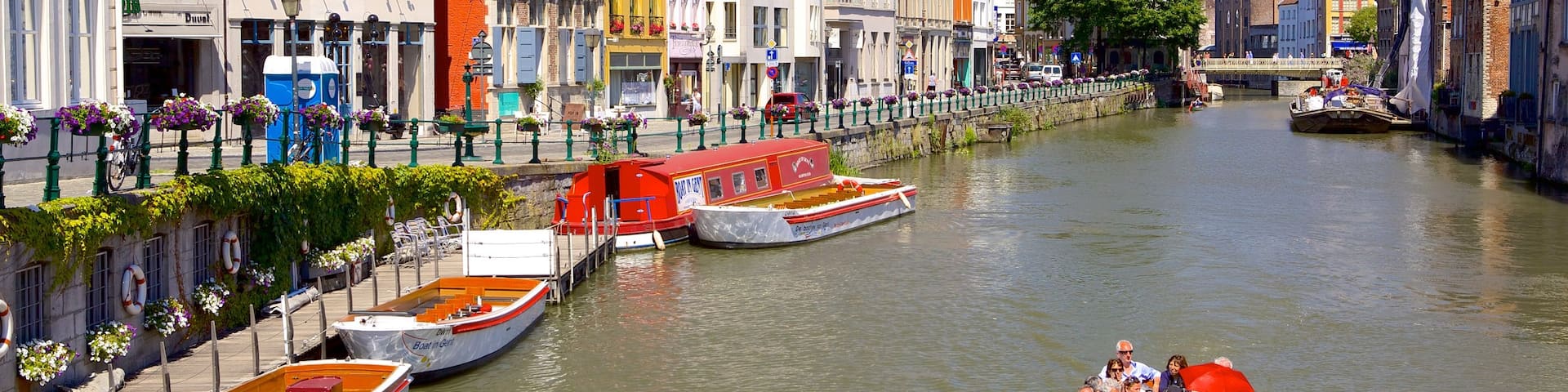 Ghent featuring a city and boating