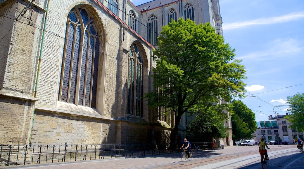 Saint Bavo Cathedral montrant scènes de rue et patrimoine architectural