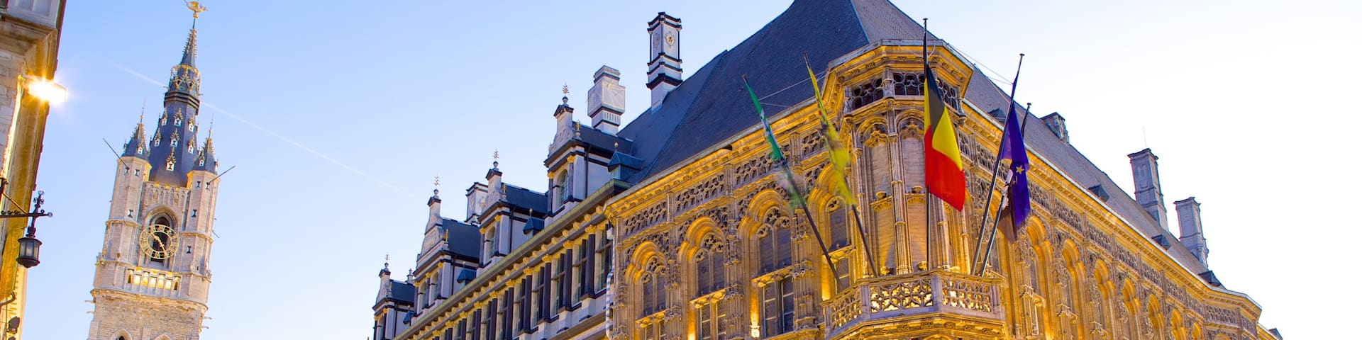 Ghent Town Hall showing an administrative building, street scenes and heritage architecture