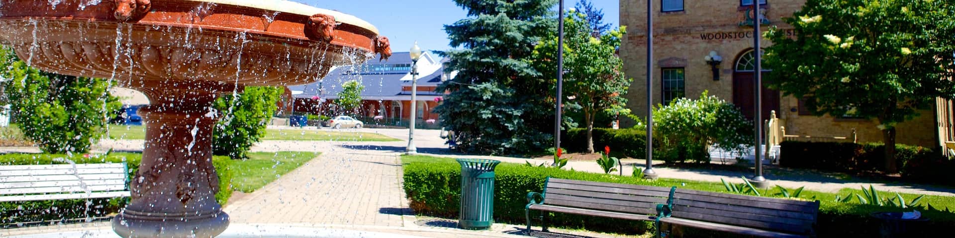 Woodstock featuring a park and a fountain