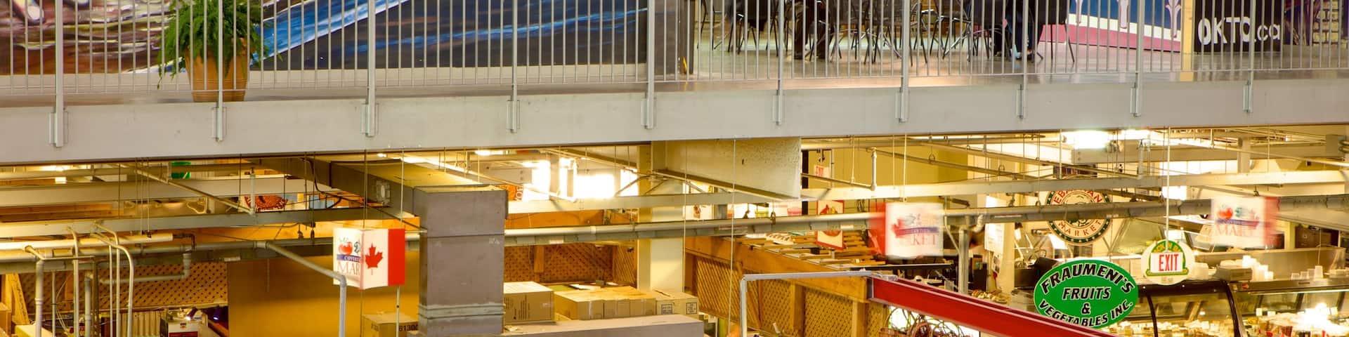 Marché couvert de Covent Garden montrant vues intérieures et art