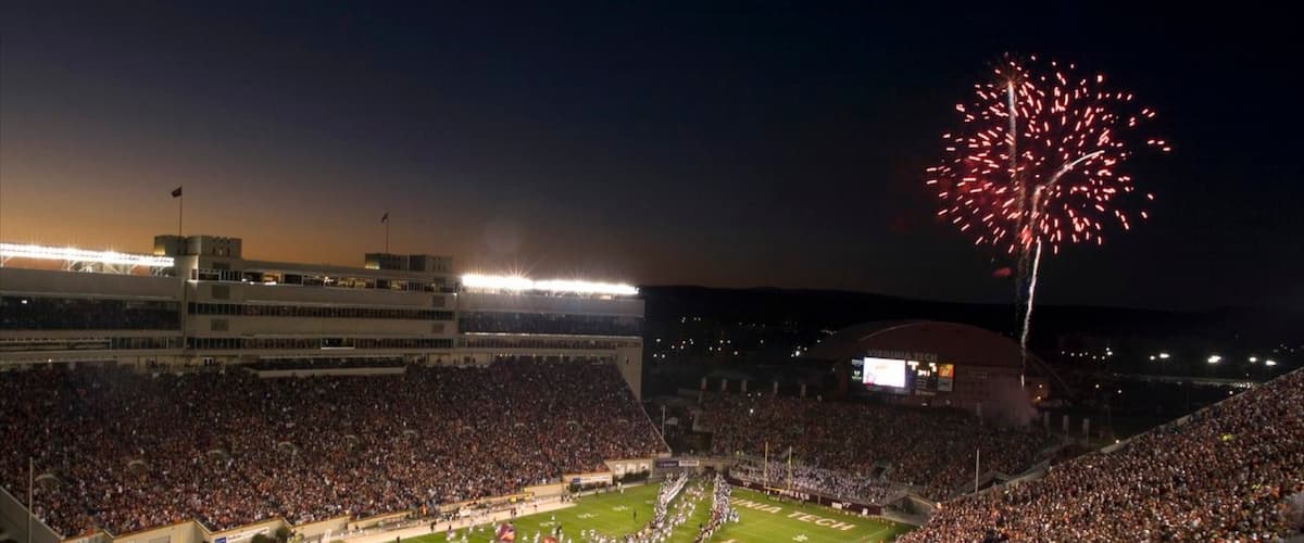 Blacksburg showing nightlife, night scenes and a sporting event