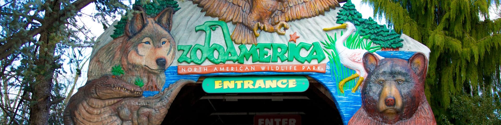 ZooAmerica showing zoo animals and signage