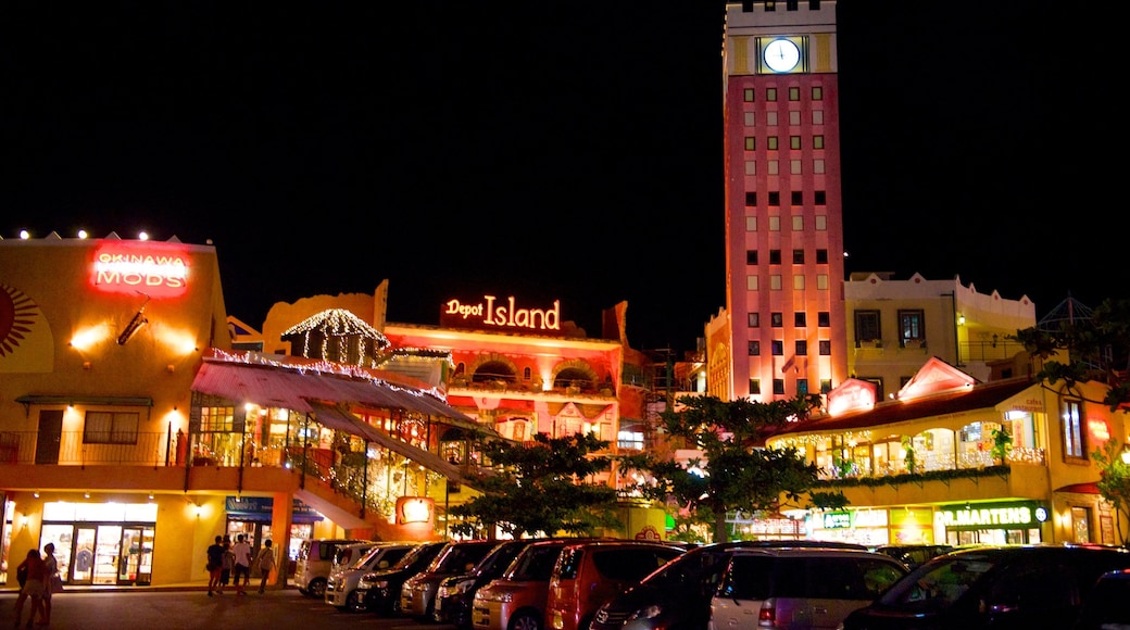 Mihama American Village showing a city and night scenes