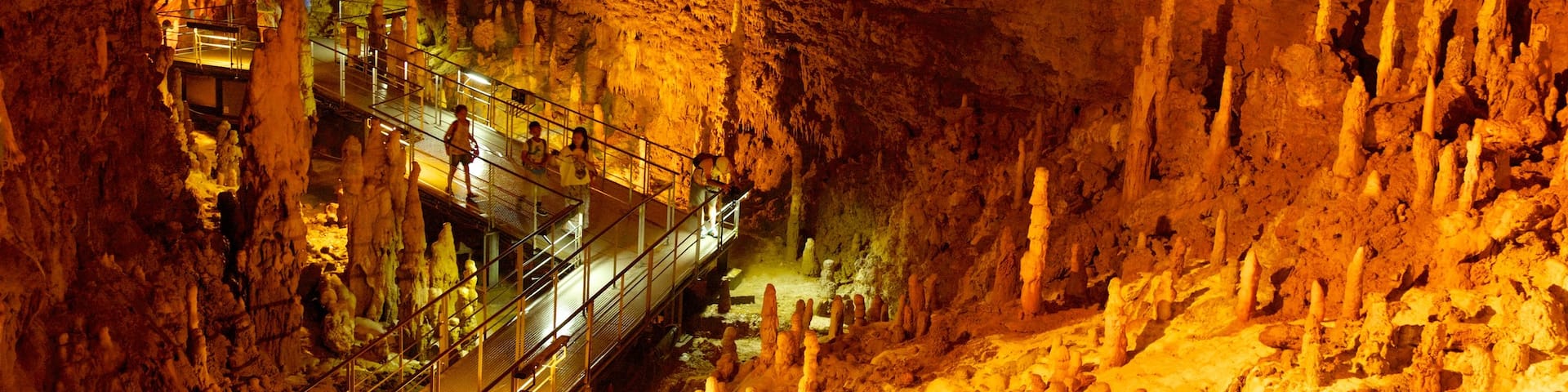 Okinawa ofreciendo vistas interiores, cuevas y un puente
