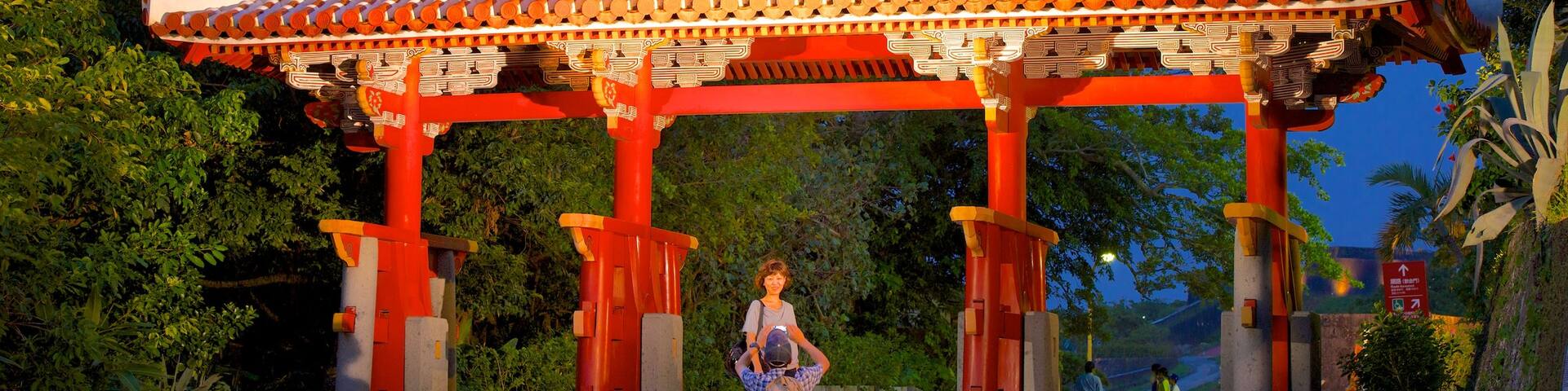 Shurijo Castle which includes night scenes and heritage architecture