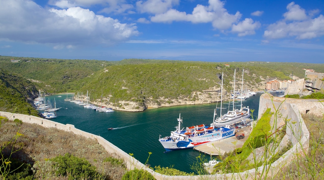 Bonifacio ofreciendo una bahía o un puerto y vistas de una costa