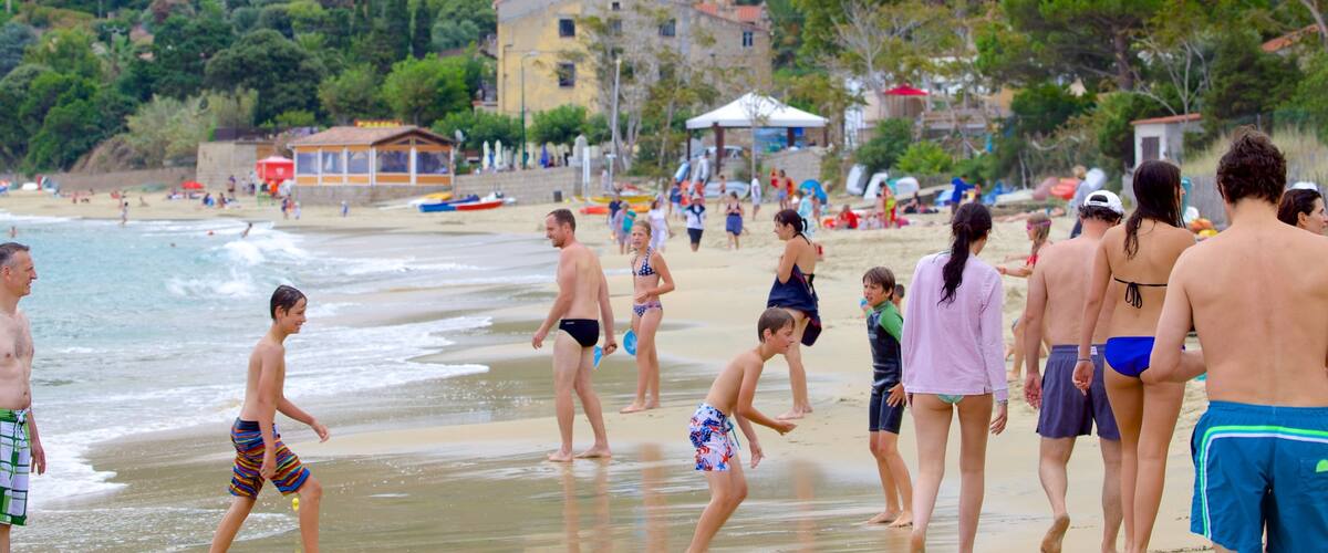 Belvedere-Campomoro ofreciendo una playa y también un gran grupo de personas