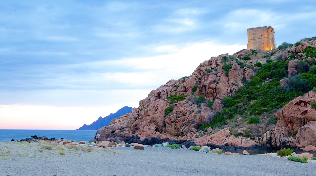 Genoese Tower showing rugged coastline