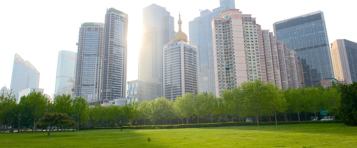 May Fourth Square featuring a garden and a city