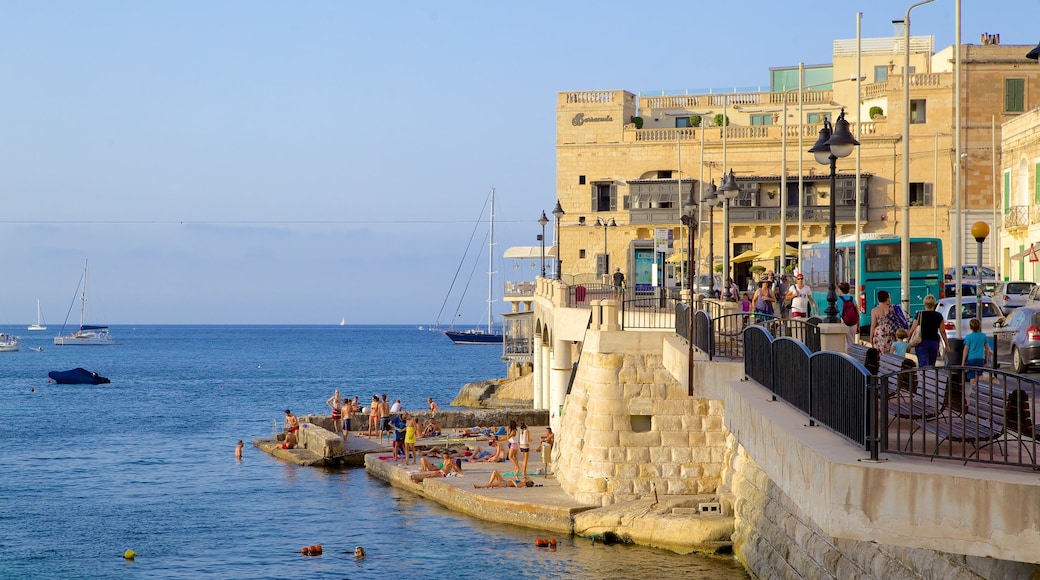 Baia di Balluta mostrando baia e porto, architettura d\'epoca e vista della costa