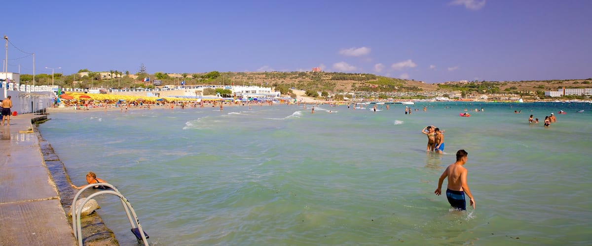 Mellieha Bay showing general coastal views and swimming