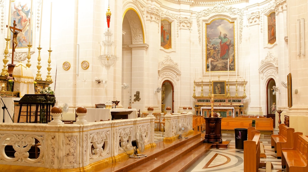 Mellieha Church featuring interior views, heritage architecture and a church or cathedral