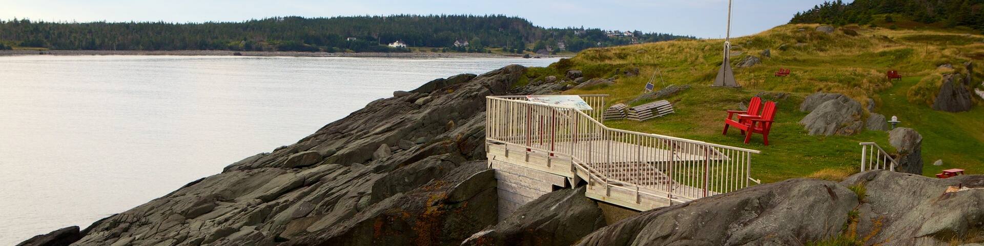 Cape Forchu Lightstation featuring views and rugged coastline