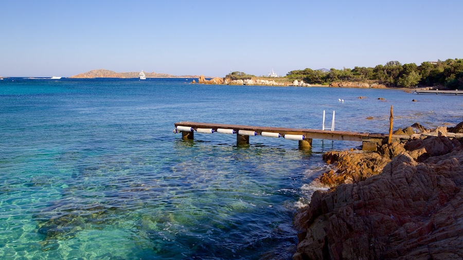 Romazzino Beach showing general coastal views and rocky coastline