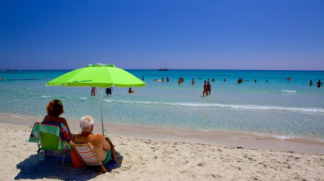 Simius Beach featuring a sandy beach and swimming as well as a large group of people