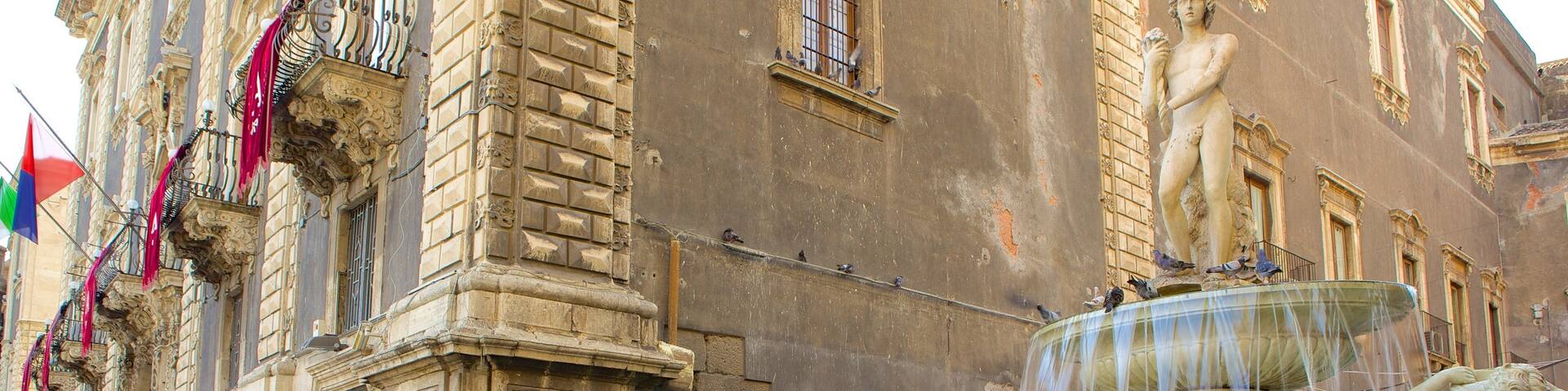 Platz der Kathedrale das einen historische Architektur und Springbrunnen