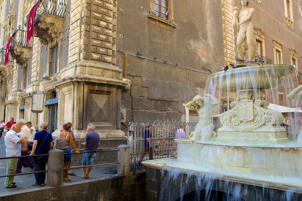 Platz der Kathedrale das einen historische Architektur und Springbrunnen