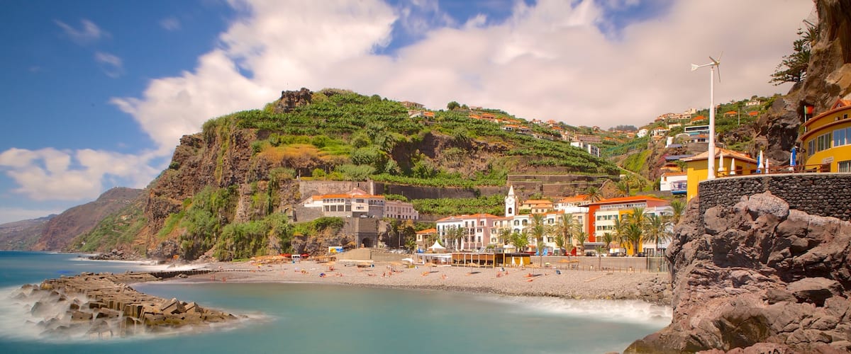Ponta do Sol showing rugged coastline and a coastal town