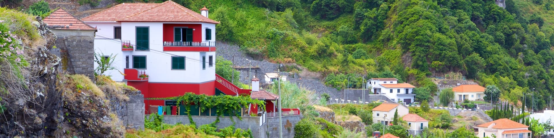 Madeira Island showing a small town or village and a house