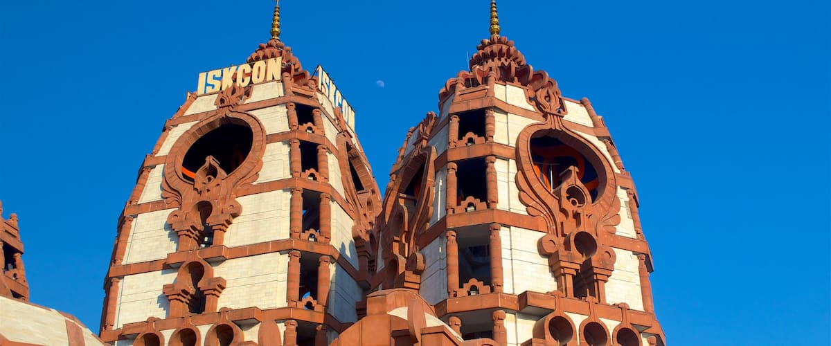 ISKCON Temple showing a temple or place of worship, heritage architecture and religious elements