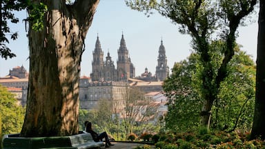 Santiago de Compostela featuring vanha arkkitehtuuri, kirkko tai katedraali ja puutarha