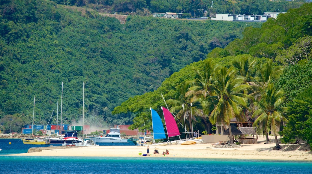 Iririki Island which includes sailing, a coastal town and a bay or harbour