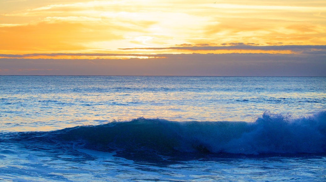 Madeira Island showing surf and a sunset