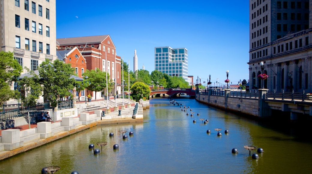 WaterFire Providence showing a city and a river or creek