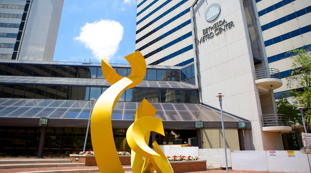 Bethesda showing outdoor art and a city