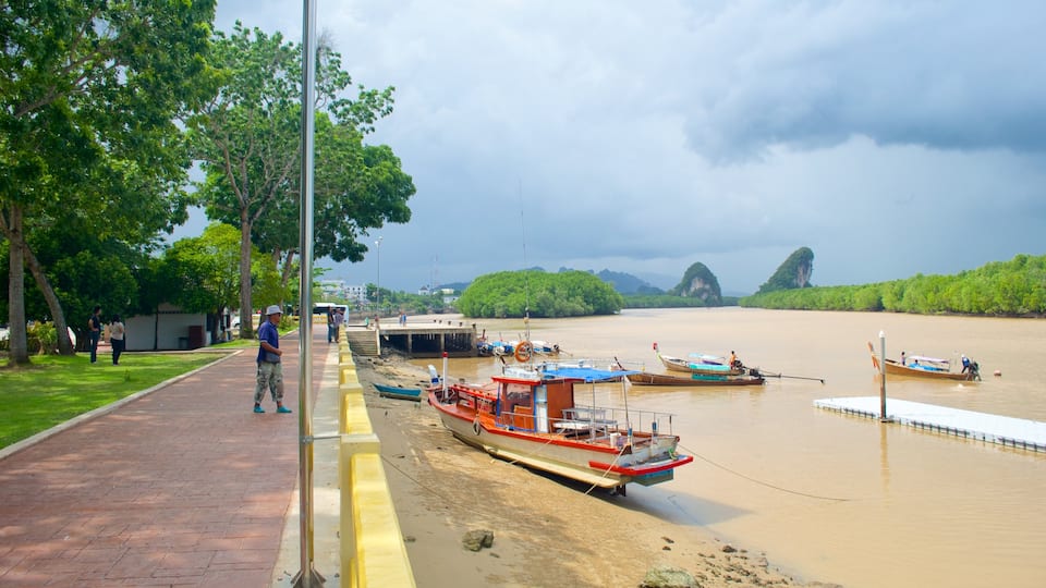 Krabi Town featuring street scenes, boating and a river or creek