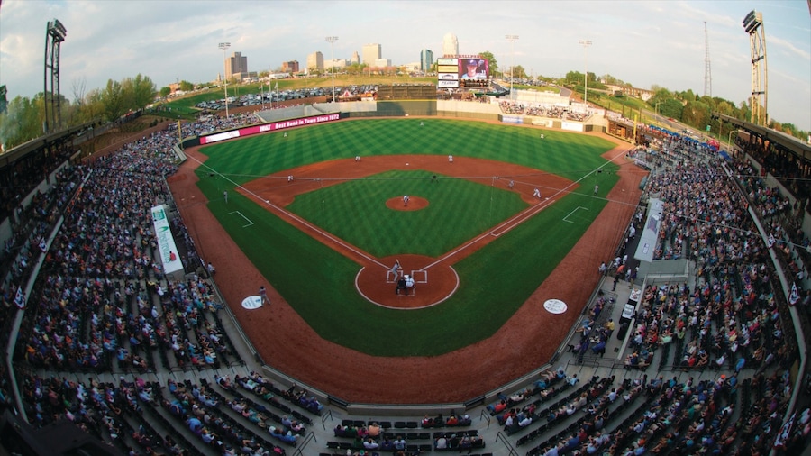 Winston - Salem showing a sporting event as well as a large group of people
