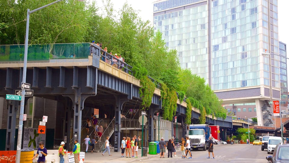 Công viên High Line trong đó bao gồm thành phố, cảnh đường phố và công viên