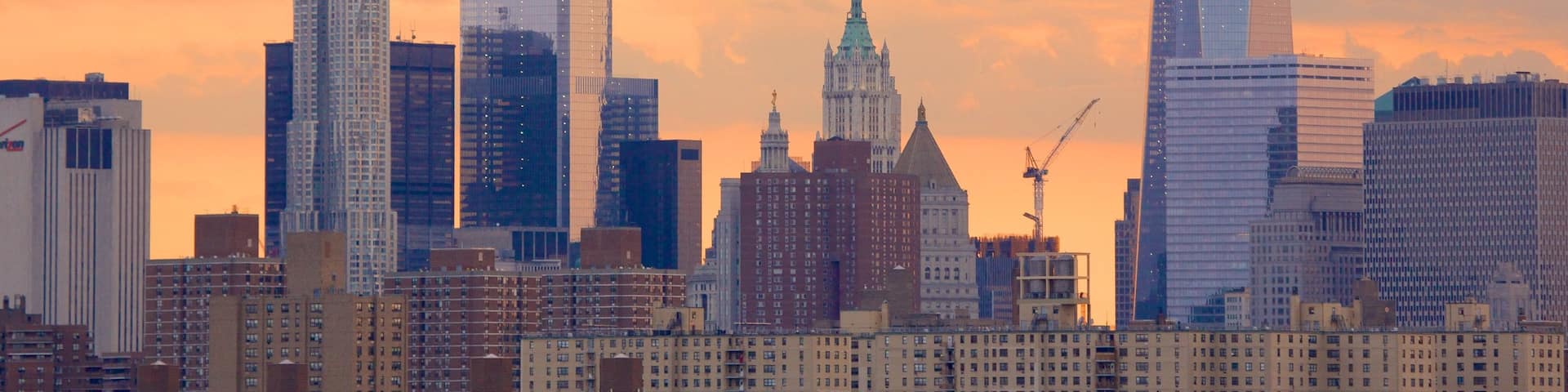 One World Trade Center showing skyline, a city and a sunset