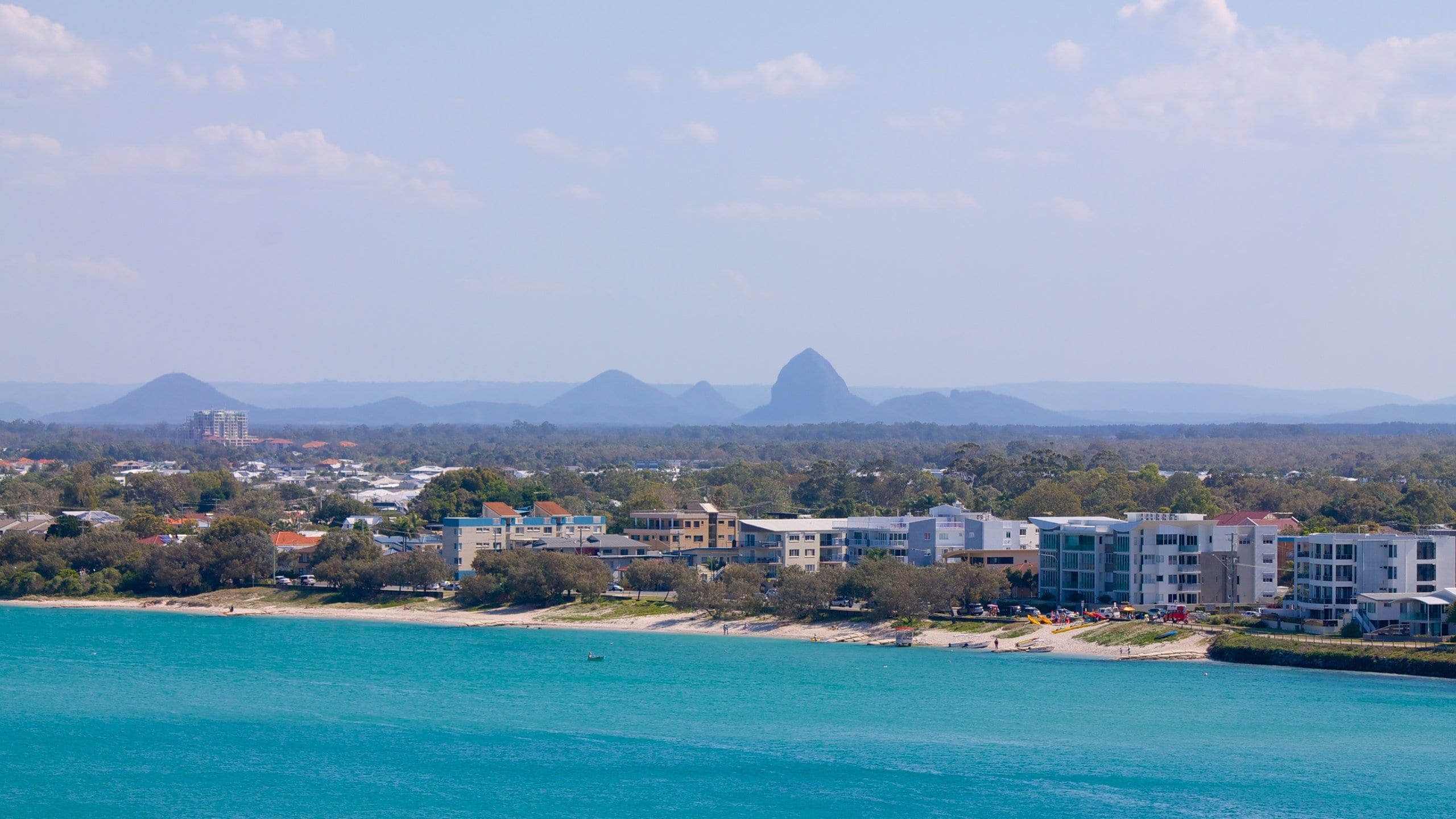 Glasshouse Mountains National Park which includes landscape views and general coastal views
