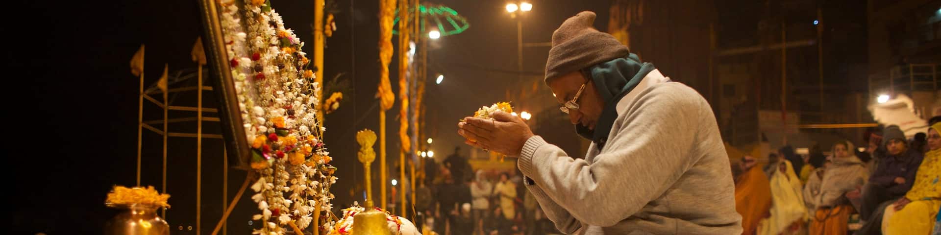 Varanasi featuring religious aspects as well as an individual male