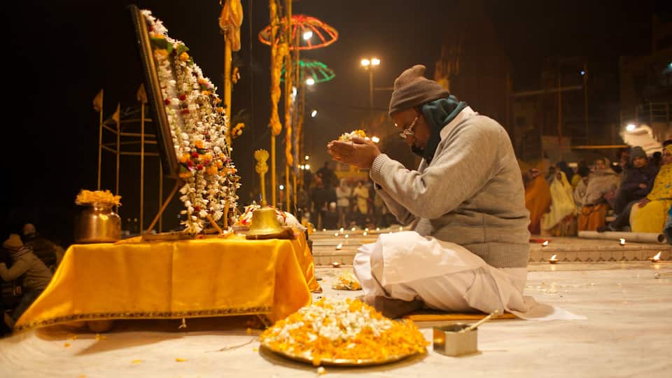 Varanasi which includes religious elements as well as an individual male