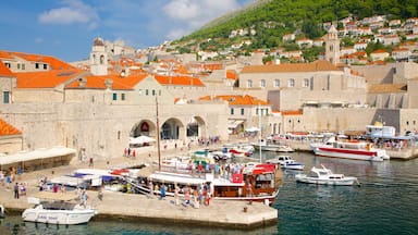 Dubrovnik - Zuid-Dalmatië toont een kuststadje, historische architectuur en een baai of haven