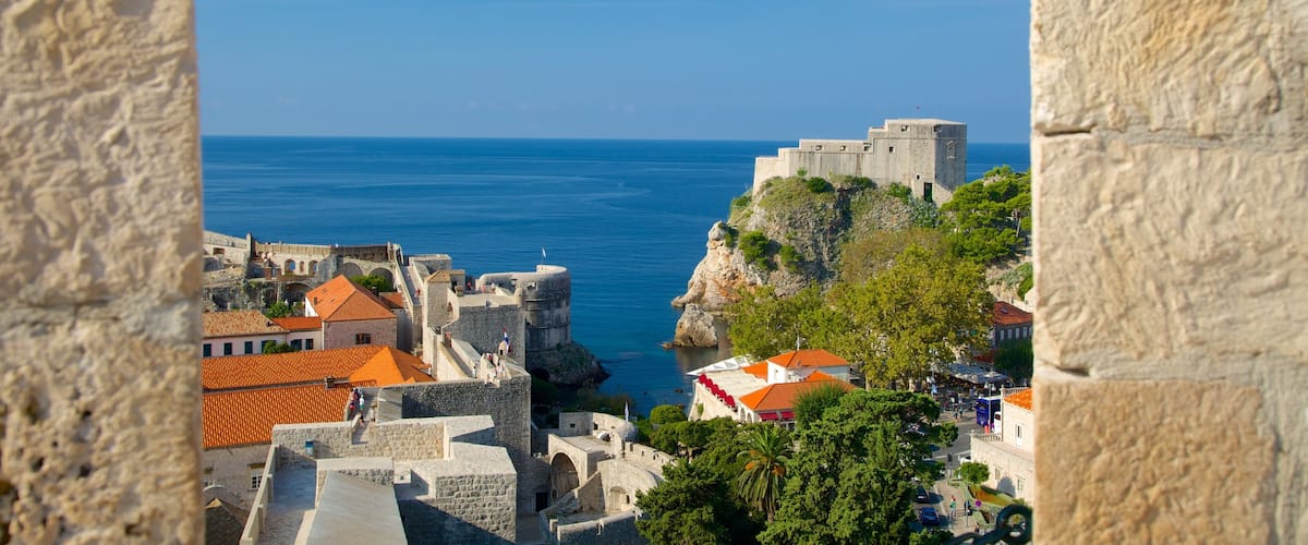Lovrijenac Fort featuring a coastal town and general coastal views