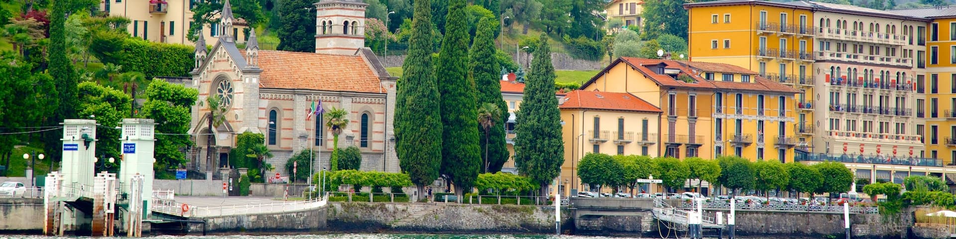 Cadenabbia das einen Küstenort, Marina und allgemeine Küstenansicht