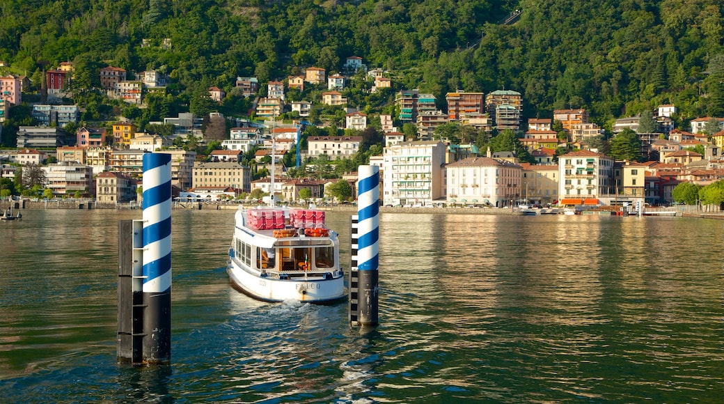 Piazza Cavour which includes a marina, a coastal town and a ferry