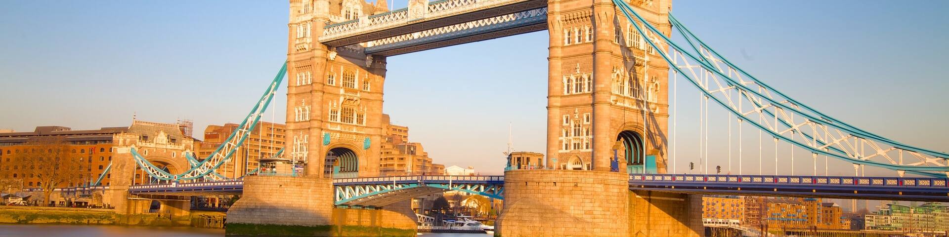 Tower Bridge featuring heritage architecture, a bridge and a bay or harbor